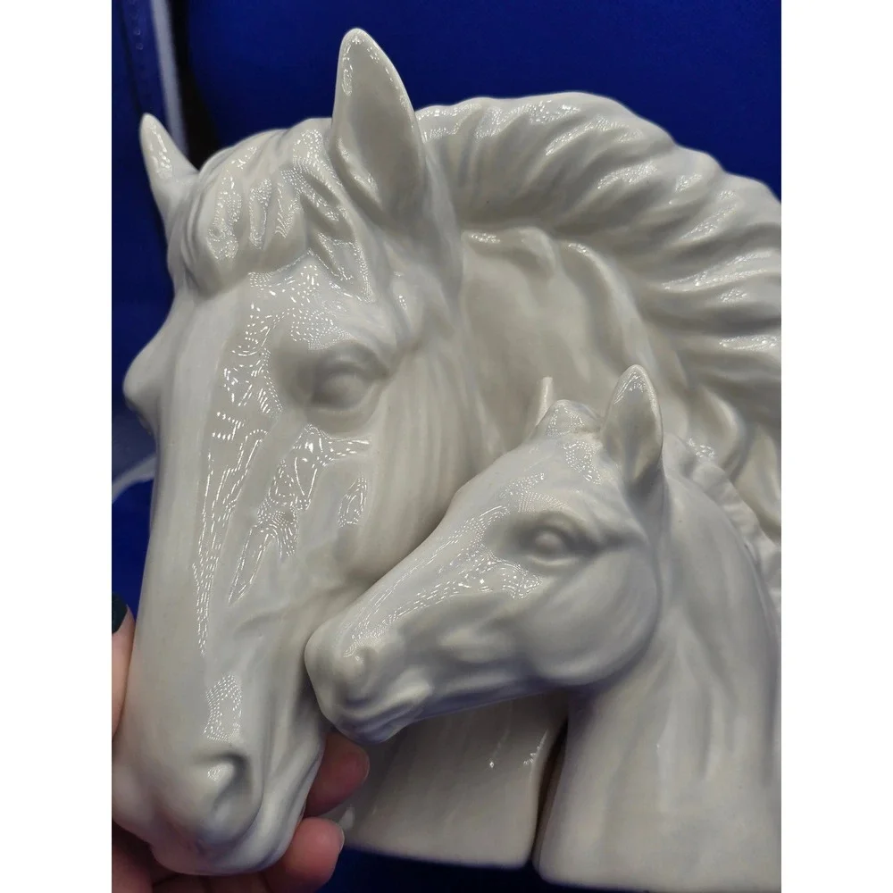 Vintage White Ceramic Horse Mare & Foal Planter Vase Statue Figurine Decor